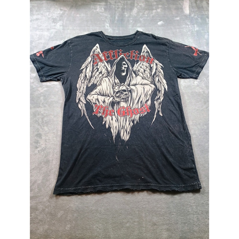 Affliction Mens The Ghost Kelly Pavlik Black XL Graphic Tee Distressed Reaper